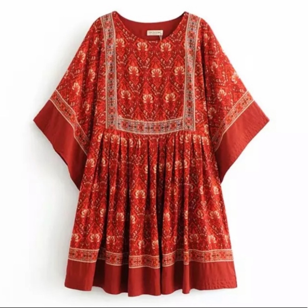 Red Floral Bohemian Gypsy Boho Dress - Picture 7 of 7